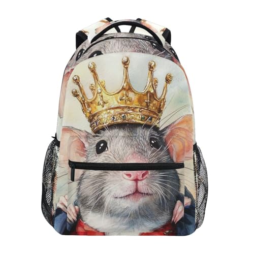 Watercolor Cute Rat Boys Girls Kids School Backpacks Bookbag, School Bag Travel Backpack Daypack