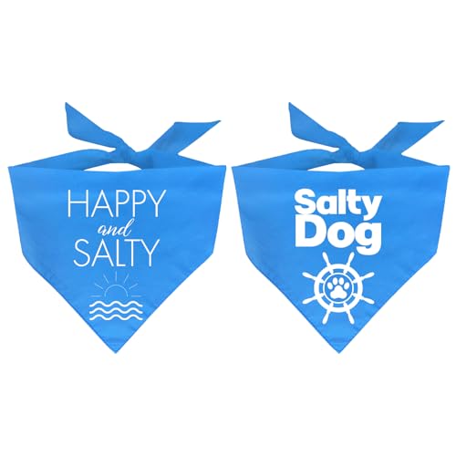 Happy Dog Salty, Blue Dog Bandana, Funny Adjustable Fit Bandanas Beach Accessories, Beach Themed Gifts for Dogs Mom Dad, Summer Pet Scarf for Dogs Puppy