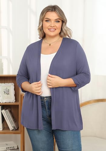 POSESHE Women's Plus Size Casual Lightweight Open Front Cardigans Soft Draped 3/4 Sleeve Cardigan2