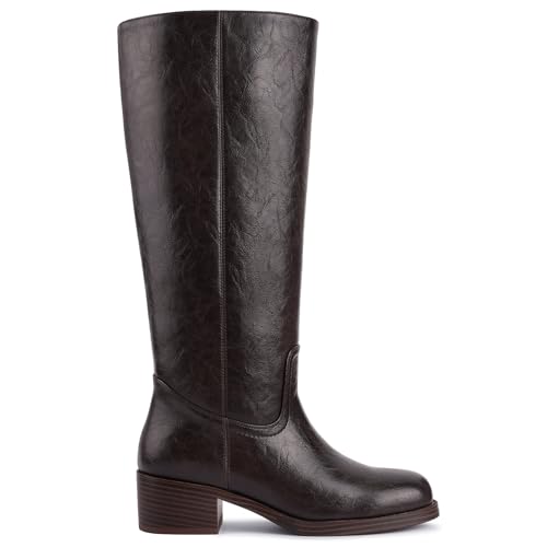 Image of Gothictor Women's Banana Knee High Boots Square Toe Chunky Block Heel Comfortable Low Heel Pull on Wide Calf Riding Long Boots for Women