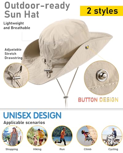 Waterproof Bucket Rain Hat for Women Wide Brim Summer UPF50+ Cowboy Sun Hat Men Foldable Soft Floppy Beach Hat Beige
