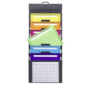 Smead Cascading Wall Organizer, 6 Removable Folder Pockets, Letter Size, Gray/Bright Pockets (92060)