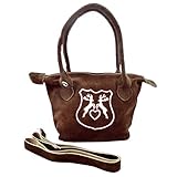 Ledertrachtentasche mit seitlichem Innenfach mit Reißverschluss, Textilfutter grün-weiss kariert