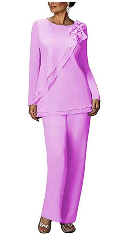 Leader of the Beauty Women's Two Pieces Outfit Wedding Formal Gowns Chiffon Pants Suits for Mother of The Bride Plus Size 20 Lilac