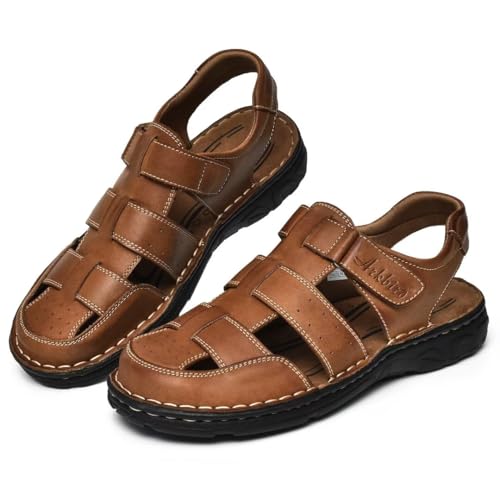 Image of Arkbird Men's Sandals, Closed Toe Leather Fisherman Outdoor Hiking Sport Shoes Summer