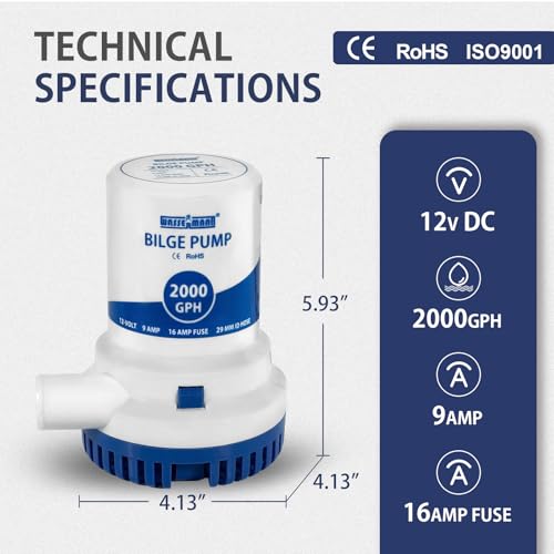 WASSERMANN 2000GPH Bilge Pump 12V, Heavy-Duty Marine Submersible Bilge Water Pumps for Boats with Long Power Cord and Anti-Airlock Protection for Continuous Reliable Operation by wassermann - Image 6