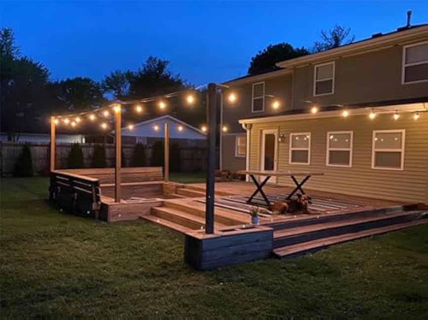 57ft Heavy Duty String Lights with Dimmer Transformer, 15 Sockets 17 Pack LED Vintage Glass Bulbs, Waterproof Low Voltage 24V DC, Commercial Grade Outdoor Hanging Lighting for Patio Porch Gazebo