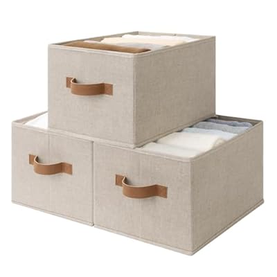 StorageWorks Shelf Baskets for Organization, Linen Closet Organizers and Storage Basket, Foldable Storage Bins, Closet Organizer Bins for Clothes, Brown & Beige, 3-Pack, Large