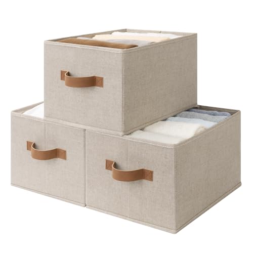 StorageWorks Shelf Baskets for Organization, Linen Closet Organizers and Storage Basket, Foldable Storage Bins, Closet Organizer Bins for Clothes, Brown & Beige, 3-Pack, Large by StorageWorks - Used condition - US$23.74