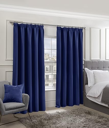 Emma Barclay – Blackout Curtains for Bedroom Living Room Thermal Insulated Woven Pencil Pleat Blackout Curtains Cali Collection (46” x 72” Inch)(Navy)