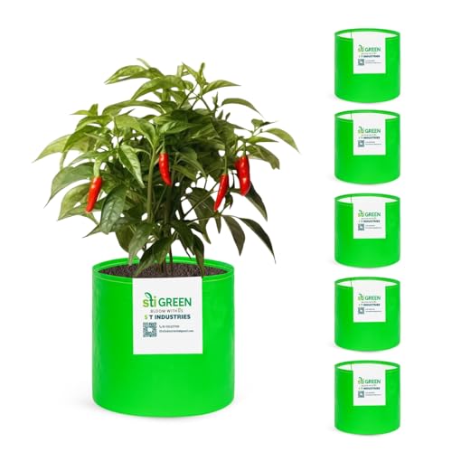 Image of HDPE Grow Bags for Plants 6X6 Inch (Pack of 6) | 260 GSM Heavy Duty UV-Protected Round Green Colour Plant Bags for Terrace and Vegetable Gardening | Strong & Reusable|