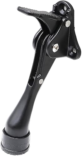 Tope de puerta de 4 pulgadas con palanca de resorte, soporte de puerta semiautomático abierto con palanca de resorte, punta de goma (1, negro)