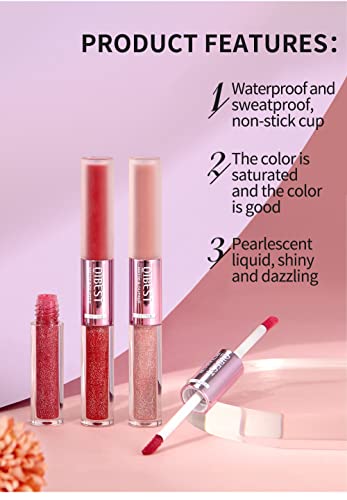 Bangfeng 12 Color Matte Liquid Lipstick + Glitter Lipstick Makeup Set, Matte Shiny Liquid Lip Stick Long-Lasting Wear Non-Stick Cup Not Fade Waterproof Lip Gloss (Matte + Glitter) #TOP6