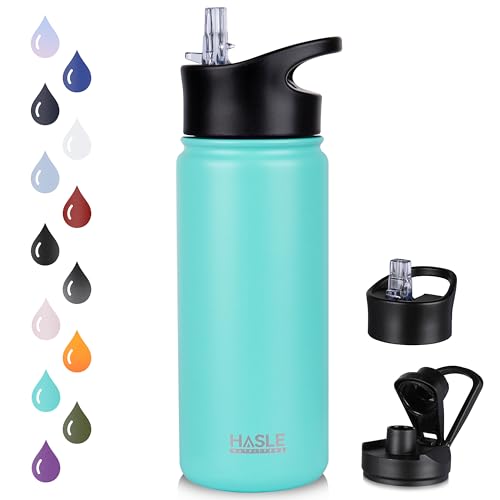 HASLE OUTFITTERS Insulated Water Bottle Kids 16 oz Double Wall Vacuum Stainless Steel Water Bottle Leak Proof for School Wide Mouth with Straw Lid & Spout Lid Keeps Cold and Hot(Mint Green,1pack)