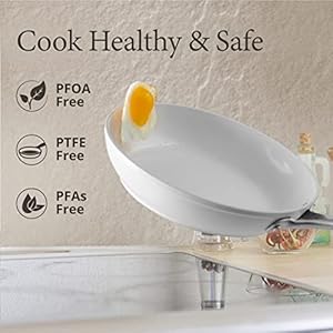 Nonstick Ceramic Cookware Set (7 Piece) - Non Toxic, PTFE & PFOA Free - Oven Safe & Compatible with All Stovetops (Gas, Electric & Induction) Nonstick Ceramic Cookware Set 7 Piece Non Toxic PTFE PFOA Free Oven Safe Compatible with All Stovetops Gas Electric Induction