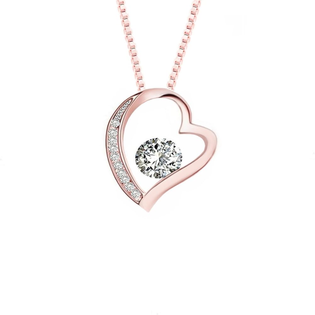 QUADIVA E!:Women's Necklace Heart Chain (Colour: Rose Gold / Champagne Gold) Adorned with Sparkling Swarovski Crystals