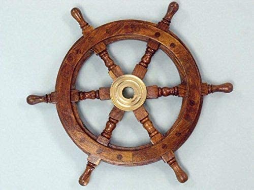Roue de bateau bois laiton 12 pouces, gouvernail décoratif de navire et objet de collection marine