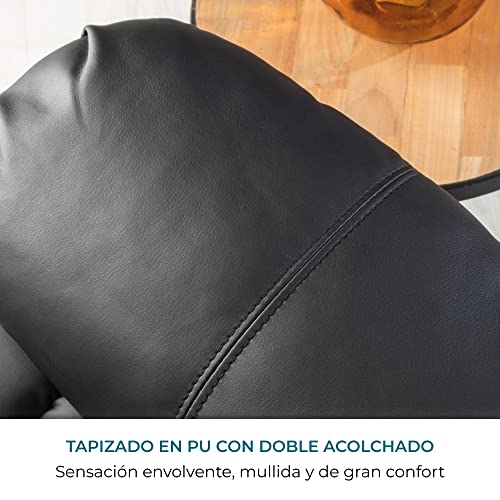 Don Descanso - Sillón Masaje Relax Calor Trevi Negro Reclinable 160º con 8 Motores Silenciosos, Calor Lumbar, Sist. Masaje 4 Zonas y Acabado en PU Anti-Cuarteo [Incluye Mando]. Ideal Gente Mayor - imagen 6