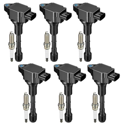 Image of Set of 6 UF617 Ignition Coil Pack and 90174 spark plugs Compatible with INFINITI FX37 G37 M37 Q40 Q50 Q60 Q70 QX70 3.7L V6 Compatible with Nissan 370Z Replacement 22448EY00A GN10430 1788503