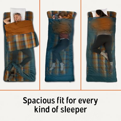 Image of Kelty Wayback Flannel Lined Sleeping Bag, Built in Blanket, Traditional Rectangle Shape, Organic Flannel Cotton Liner, Dual Locking Slide Zips