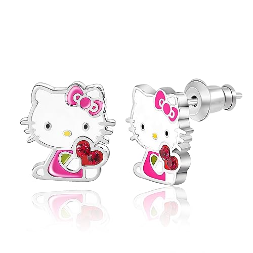 Sanrio Hello Kitty & My Melody Women's Stud Earrings Collection – Silver Flash-Plated, Enamel & Crystal Designs, Officially Licensed Jewelry