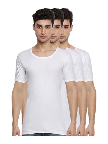 Image of RAMRAJ COTTON Men White Round Neck Half Sleeve Fine Cotton Vest /Banian | Moisture Absorbant & Super Soft Fabric