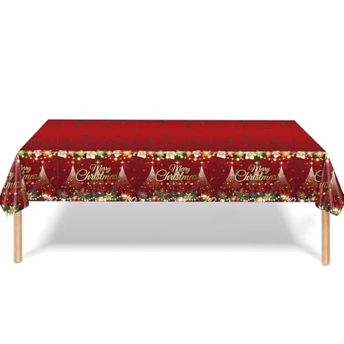 Mantel de plástico para Navidad, grande rojo y verde con árbol, 137 x 274 cm, suministros de fiesta de Navidad
