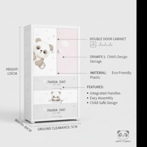Image of Mevigo 4- Door Plastic Wardrobe for Kids| Almirah and Wardrobe for Baby Clothes| Modular Storage Cabinet with Wheel Organizer for Cupboard Rack for Clothes /Shoes /Books /Toy -Little panda-SJ6514