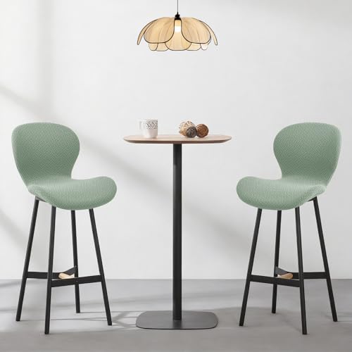 Image of Gollense Bar Stool Covers with Backs, Set of 4 Stretch Jacquard Barstool Seat Covers, Washable Swivel Pub Counter Height Chair Slipcover Protector for Home Kitchen Cafe (T-Shaped Jacquard-Green)