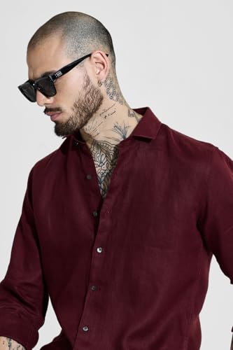 Image of SNITCH Men Casual Shirt | Slim Fit Full Sleeve Classic Collar Solid Pattern | 100% Linen, Breathable & Lightweight Fabric, Machine Washable