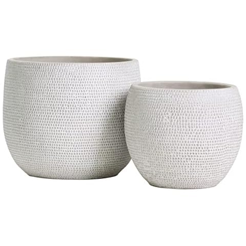 Olly & Rose Barcelona Ceramic Plant Pot Set 2 - White Flower Pots Cover