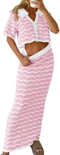 Saodimallsu Women Striped Beach Cover Up Set Button Short Sleeve ...