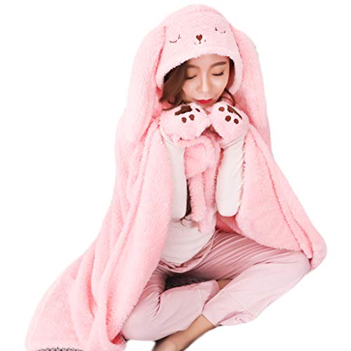 Cute Winter Plush Blanket, Adults Kids Winter Plush Blanket Sweatshirt Cute Rabbit Dinosaur Hooded Blanket