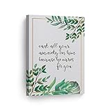 Cast All Your Anxiety On Him Because He Cares for You Quote Hand Lettering Scripture Wall Art Bible Verse Canvas Print Home Decor Stretched Ready to Hang-%100 Handmade in The USA- 12x8