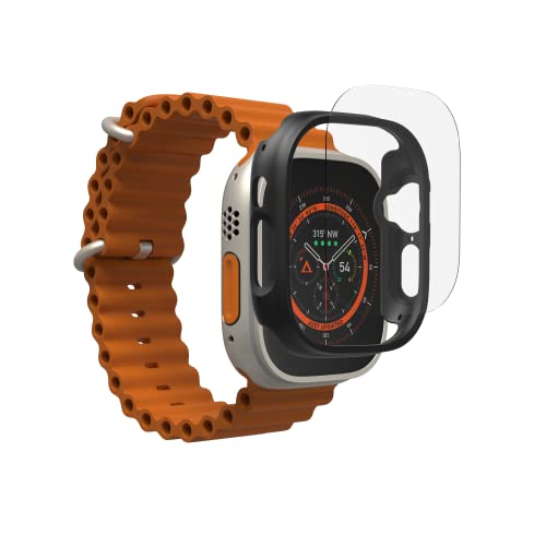 ZAGG InvisibleShield Glass Fusion 360 for Apple Watch Ultra 3/ 2/ 1, Watch Size: 49mm Face, Integrated Bumper and Flexible Hybrid Screen Protector for 360-degree protection – Smudge Resistant - Black Bumper