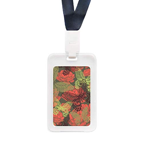 Étui de protection transparent pour carte d'identité motif papillon vintage