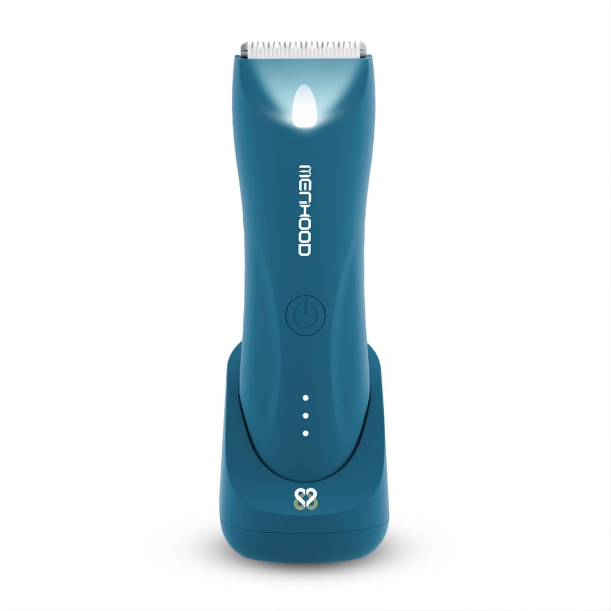 MENHOOD Trimmer 1.0 Pro Blue Edition Waterproof IPX7 Manscaping Body Ball Groin Trimmer for Men Type-C Wireless Charge LED Spotlight 150 Min Runtime Ceramic Blade