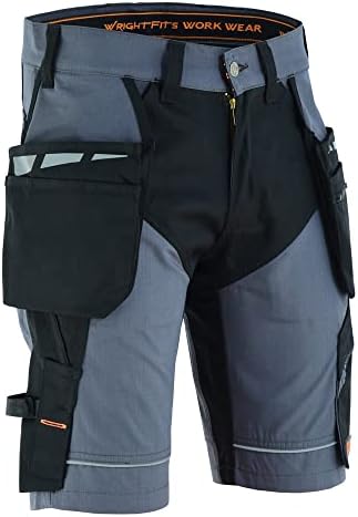 WrightFits Men Epic Pro Work Shorts Rip-Stop Grey Heavy Duty Safety Combat Cargo Summer Shorts - Multi Pockets - Triple Stitched - Durable Workwear