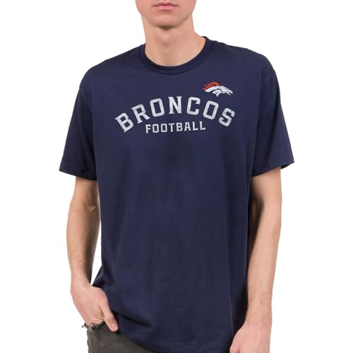 Junk Food NFL - Denver Broncos - Arched Front - Officially Licensed Adult Short Sleeve Fan Tee for Men and Women Navy