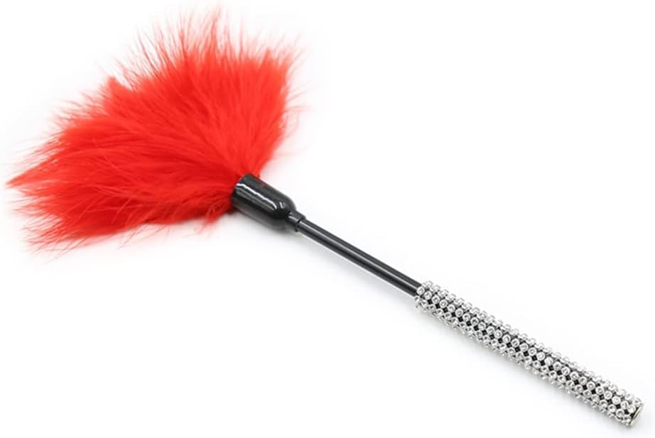 Round Diamond Metal Rod Feather Flirting Toy Flirting Feather (Color : Red)