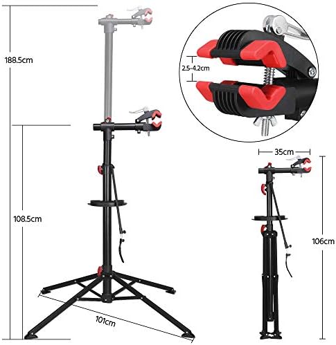 Yaheetech Adjustable Height Bicycle Workstand Folding Bike Repair Maintenance Mechanic Bicycle Stand Rack with Four Legs, 108.5-188.5 cm, Black