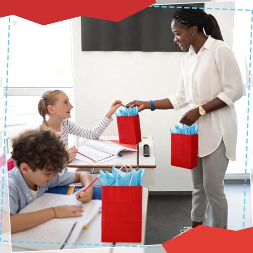 Bolsas de regalo rojas para lectura escolar y talleres infantiles durante la semana del libro 6