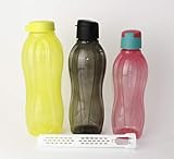  Tupperware to Go Eco 1,5L Gelb + 1L Schwarz + 750ml Rot/Türkis + Eiswürfeleinsatz Trinkflasche Flasche EcoEasy Ökoflasche