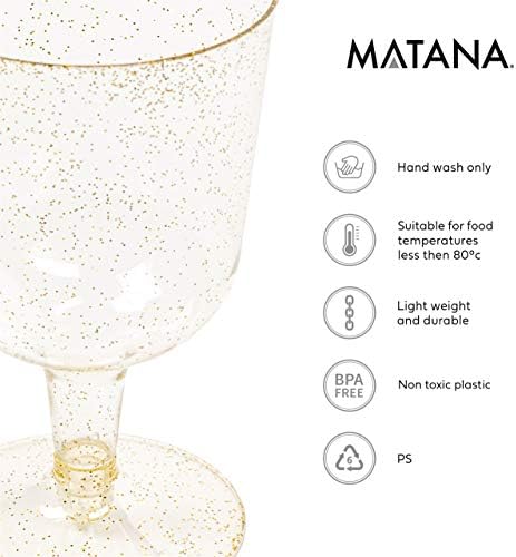 Matana - 50 Pack Gold Glitter Wine Glasses Multi-Use Gin Cups for Wedding Anniversary Christmas and New Year Dinner Party - 170ml