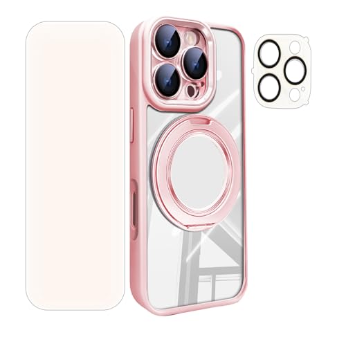 Coque iPhone 16 Pro rose MagSafe avec protège-écran et support