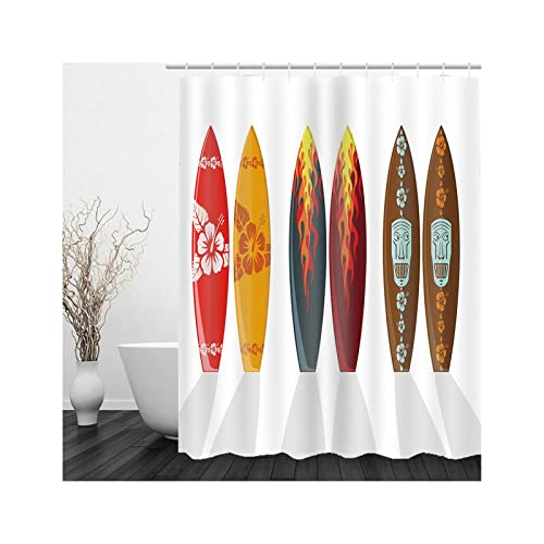 Hoisy Duschvorhänge für Badewannen, Anti Schimmel Duschvorhang Plum Blossom Flame Face Surfbrett Rotbraun Größe 180X180CM