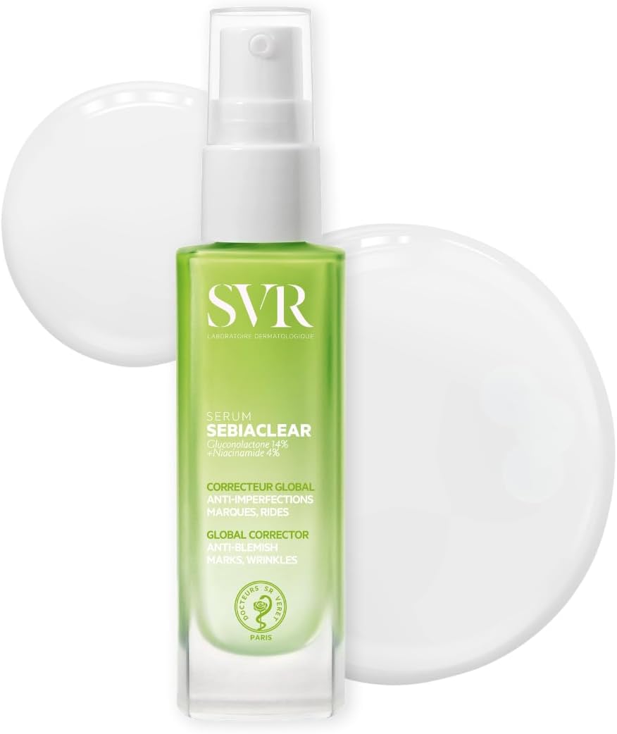 SVR SEBIACLEAR Balancing Hyaluronic Acid Serum for Face, Adult Acne Treatment, 4% Niacinamide Correcting Concentrate for Blemishes, Post-Acne Marks and Wrinkles, 30ml