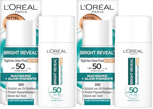 Fluide UV SPF 50 Teinté L'Oréal Bright Reveal Niacinamide - Soin anti-taches Glow Moyen