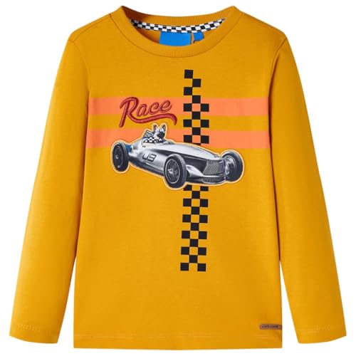 Camiseta Infantil Manga Larga Estampado Coche Carreras Perro Ropa Niños Ocre 128