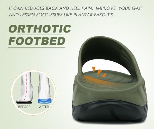 Image of KuaiLu Mens Recovery Sandals Orthotic Arch Support Open Toe Sport Slides Thick Cushion Orthopedic Plantar Fasciitis Slip On Wide Width Summer Pool Beach Waterproof